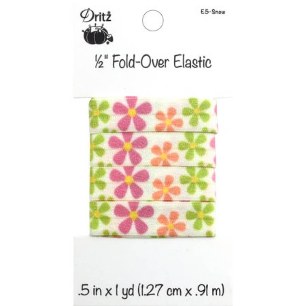 Dritz Fold-Over Elastic Floral Snow 1/2in x 1yd