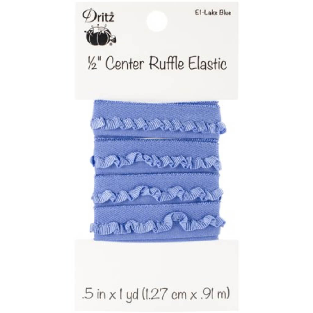 Dritz Center Ruffle Elastic 1/2in x 1yd Lake Blue