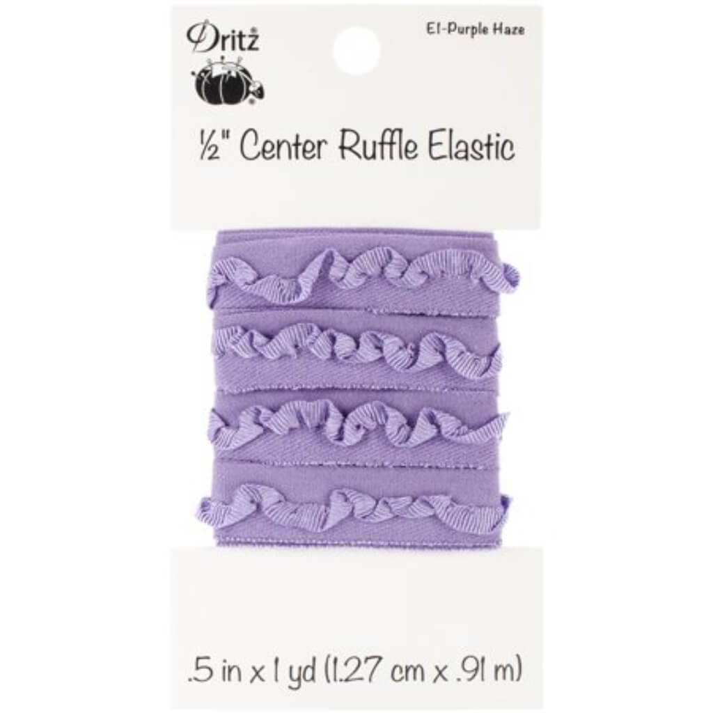 Dritz Center Ruffle Elastic 1/2in x 1yd Purple Haze