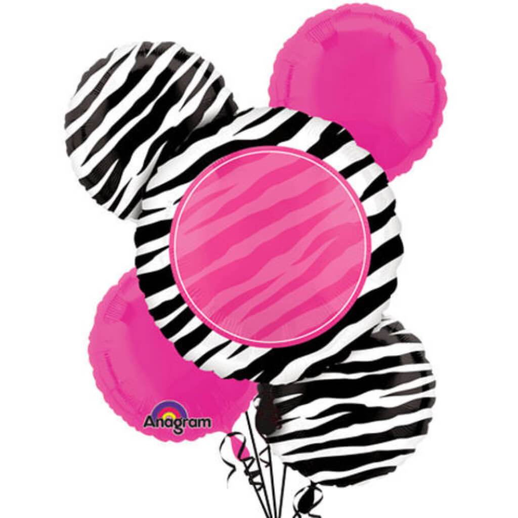 Zebra Party Bouquet Personalize Foil Balloon 5Pcs 