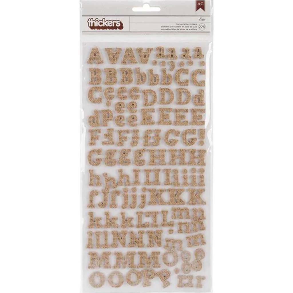 DIY Thickers Alphabet Stickers 5.5in x 11in 226/Pkg- Eric/Burlap Chipboard