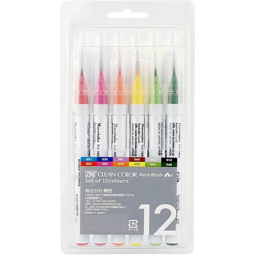 Zig Clean Color Real Brush Marker Set of 12