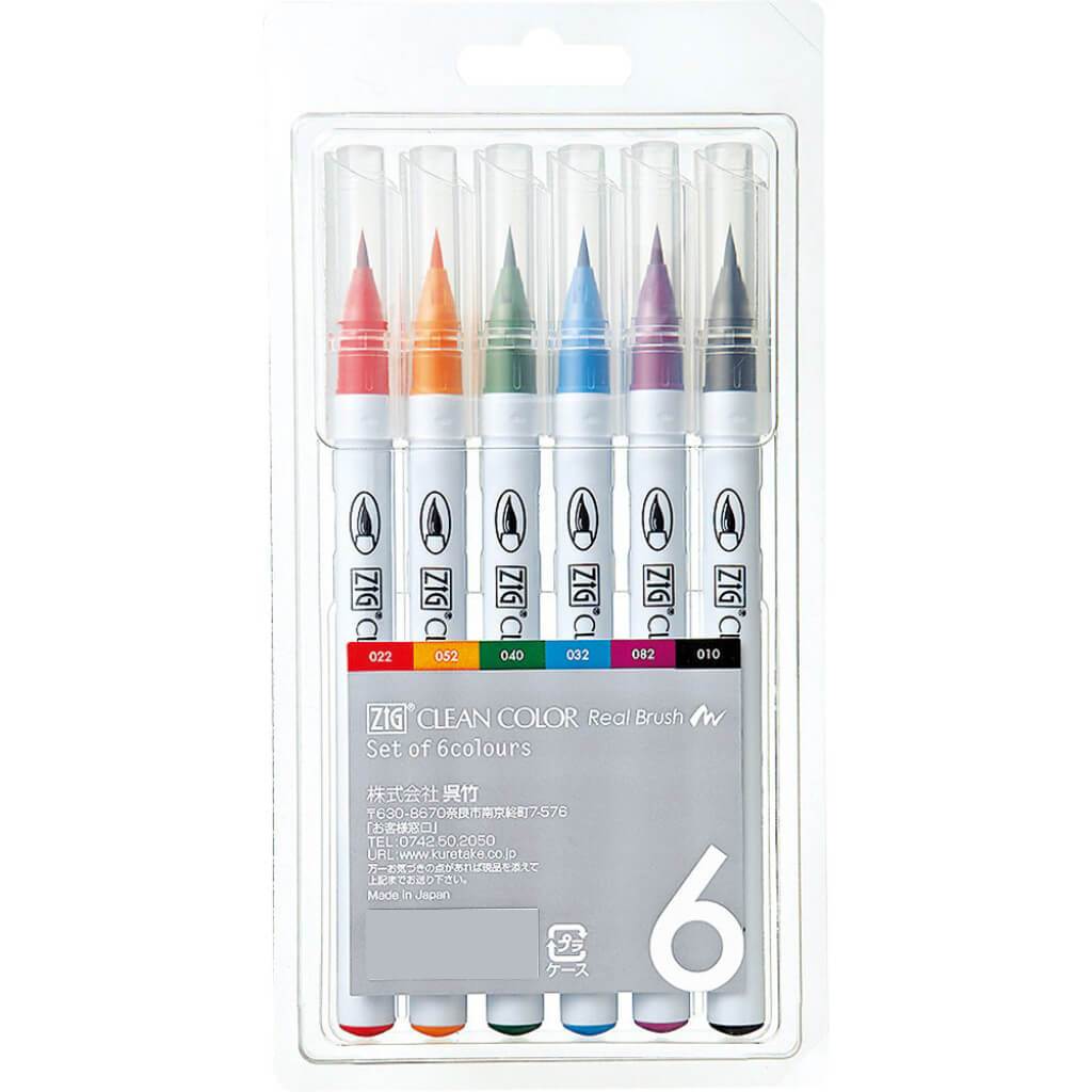Zig Clean Color Real Brush Marker Set of 6