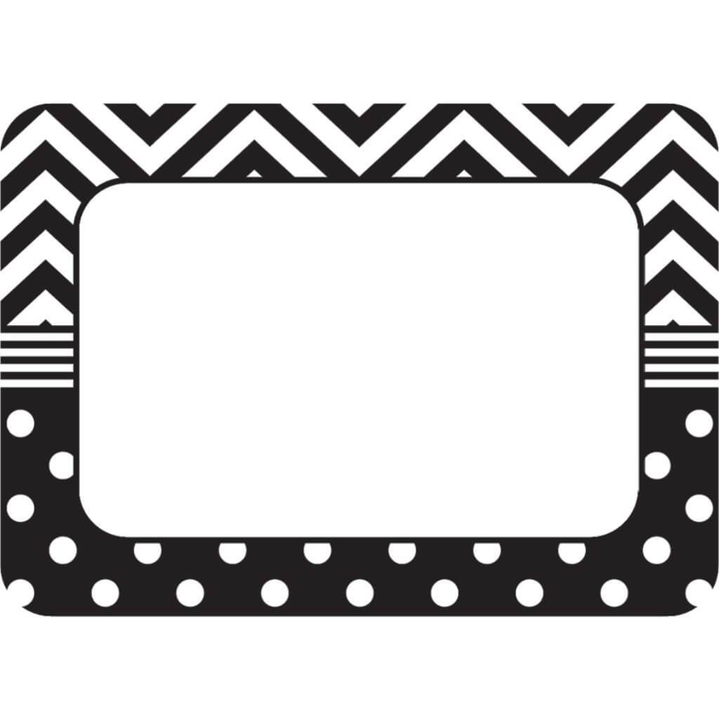 Black &amp; White Chevron And Dots Name Tags/Labels Adhesive 36Pc 