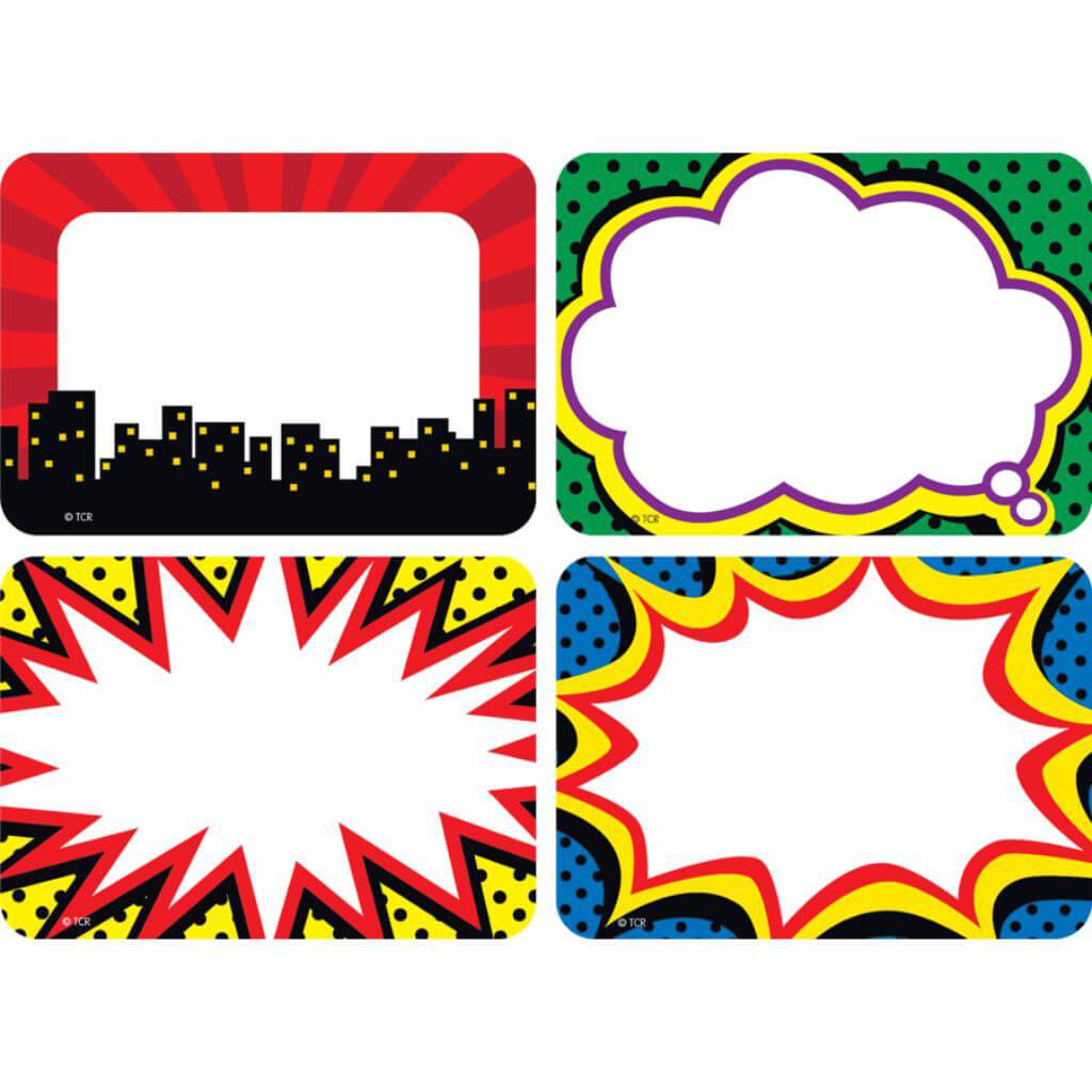 Superhero Name Tags/Labels Adhesive 36Pc