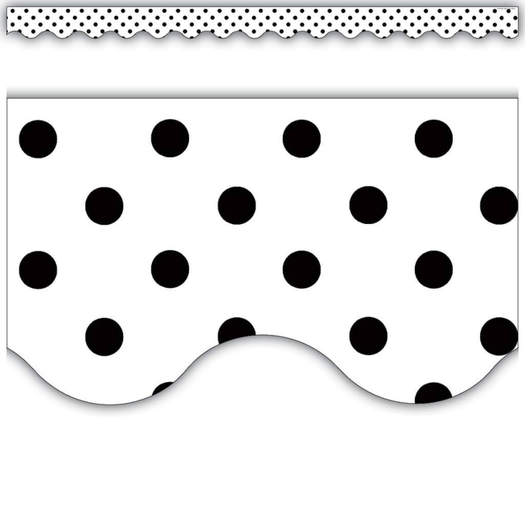 Black Polka Dots On White Scalloped Border 