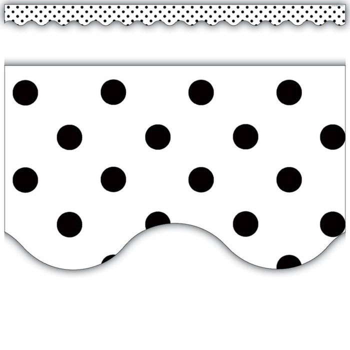Black Polka Dots On White Scalloped Border 