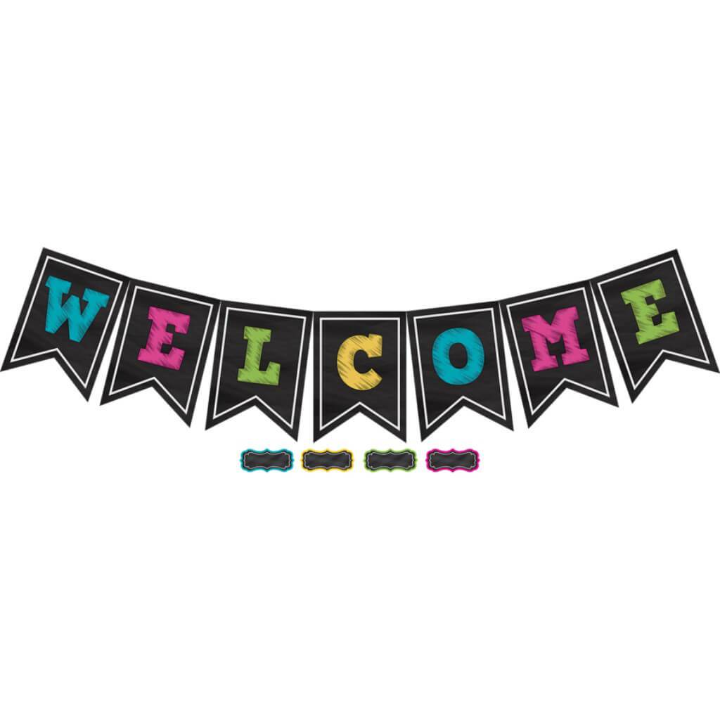 Chalkboard Brights Pennants Welcome Bulletin 