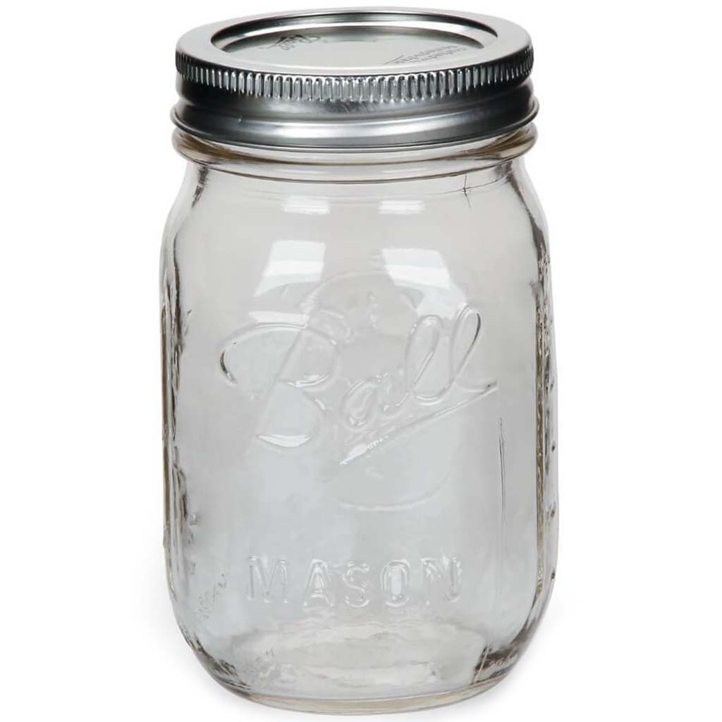 JAR W/ SMALL MOUTH BALL MASON WITH LID 16OZ CLEAR 