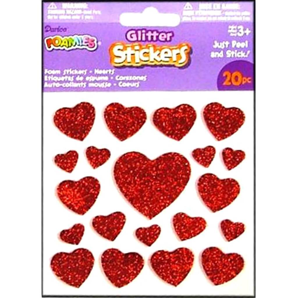 Foamies Glitter Stickers Assorted Pink And Red Hearts 