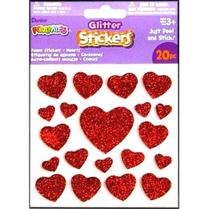 Foamies Glitter Stickers Assorted Pink And Red Hearts 