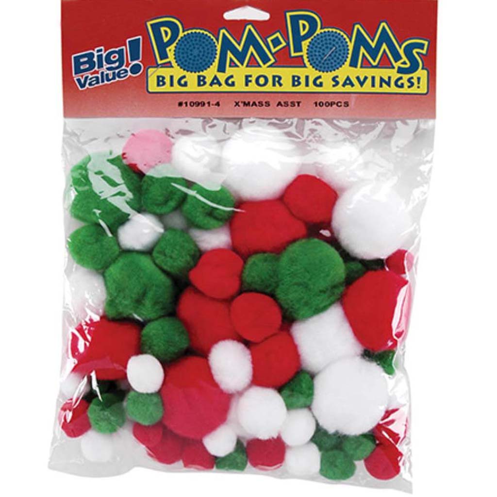 Acrylic Pom-Poms Christmas Colors Assorted 100pcs 