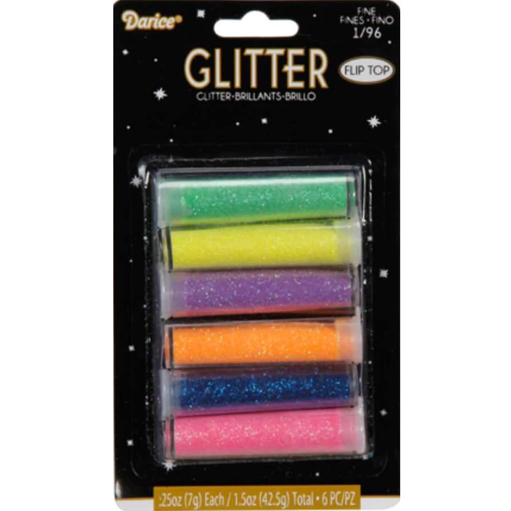 Glitter Assorted Neon Colors 6 Pieces 