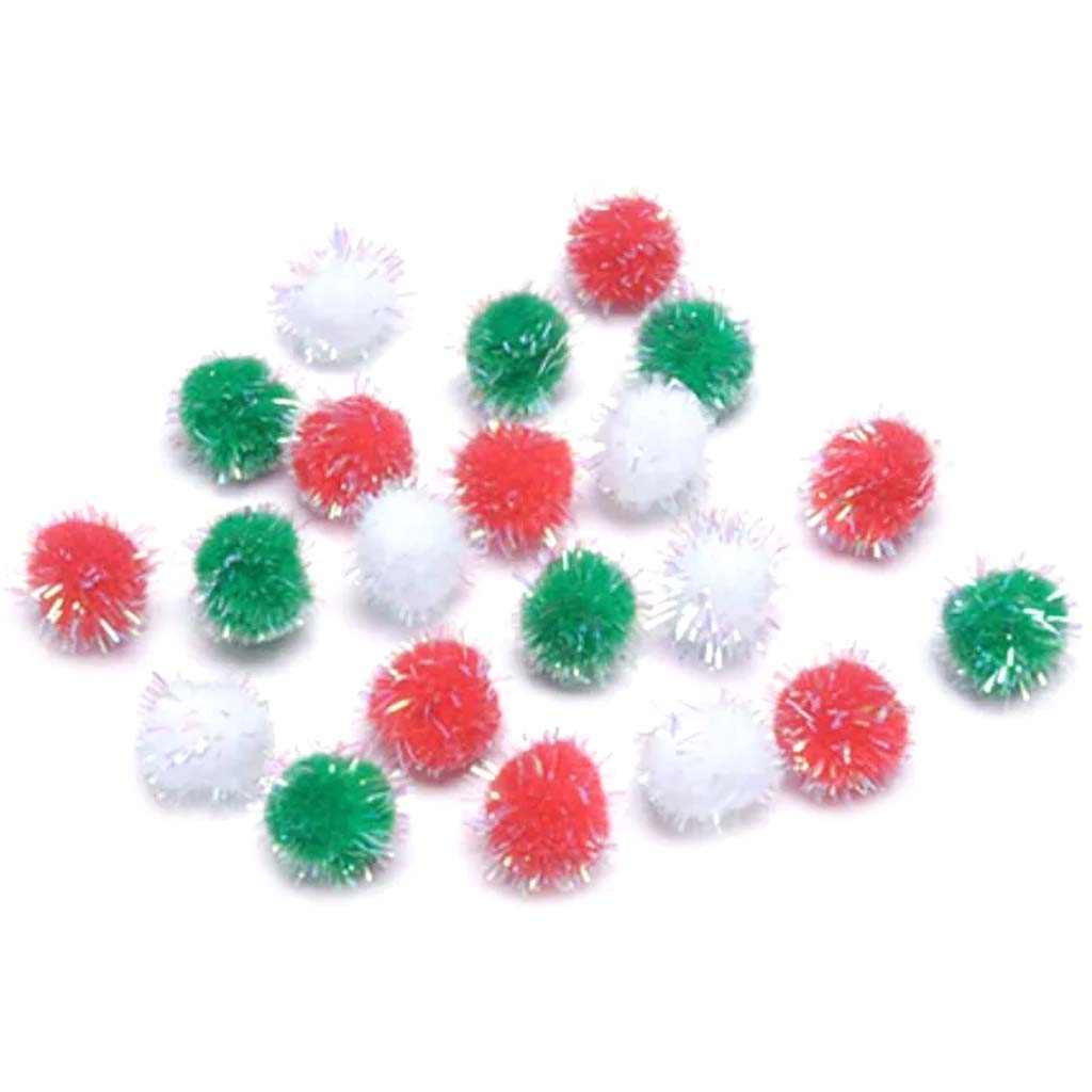 Tinsel Pom-Poms Iridescent Christmas 0.5 inch 72 pieces 