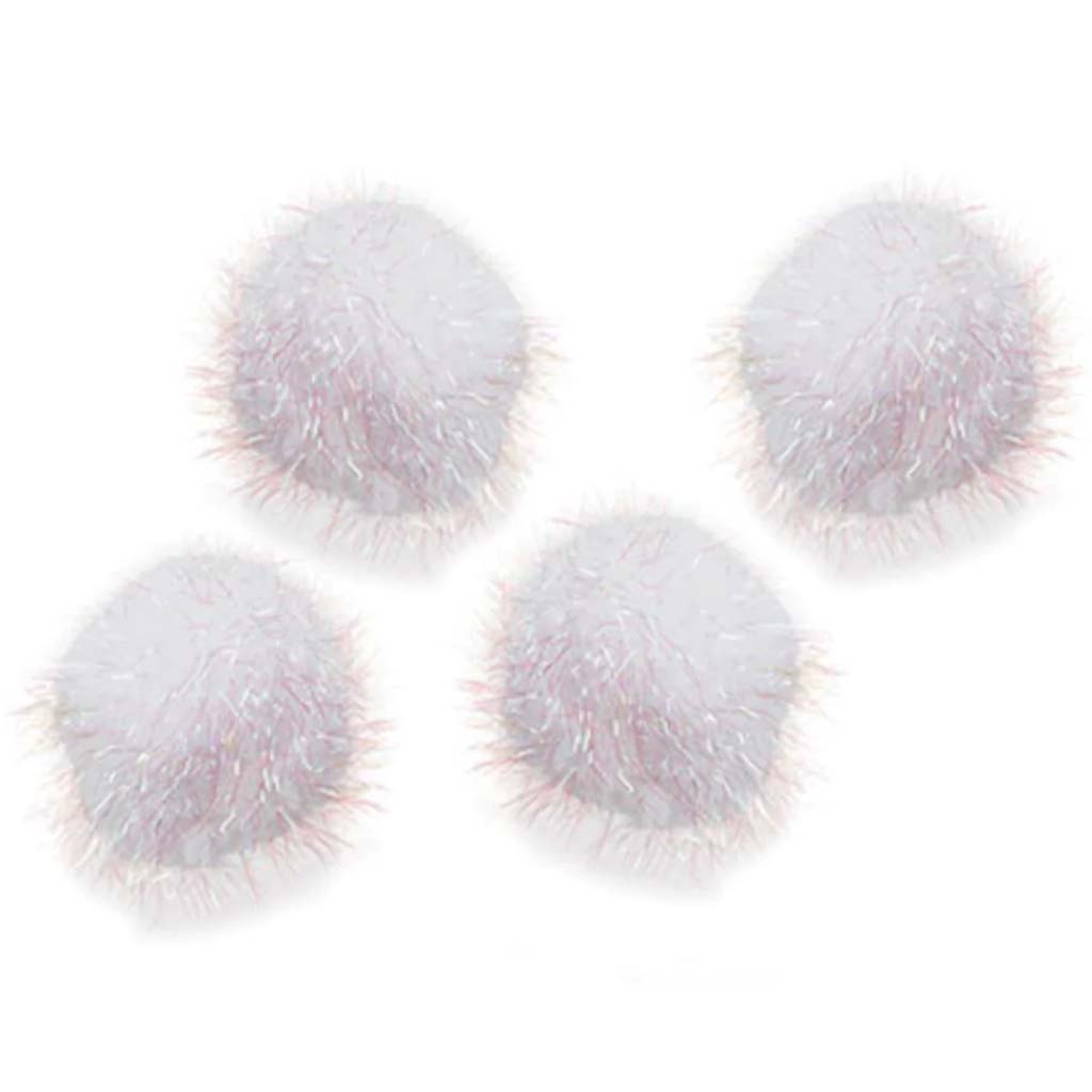 Tinsel Pom-Poms White 3.54 inches 4 pieces 