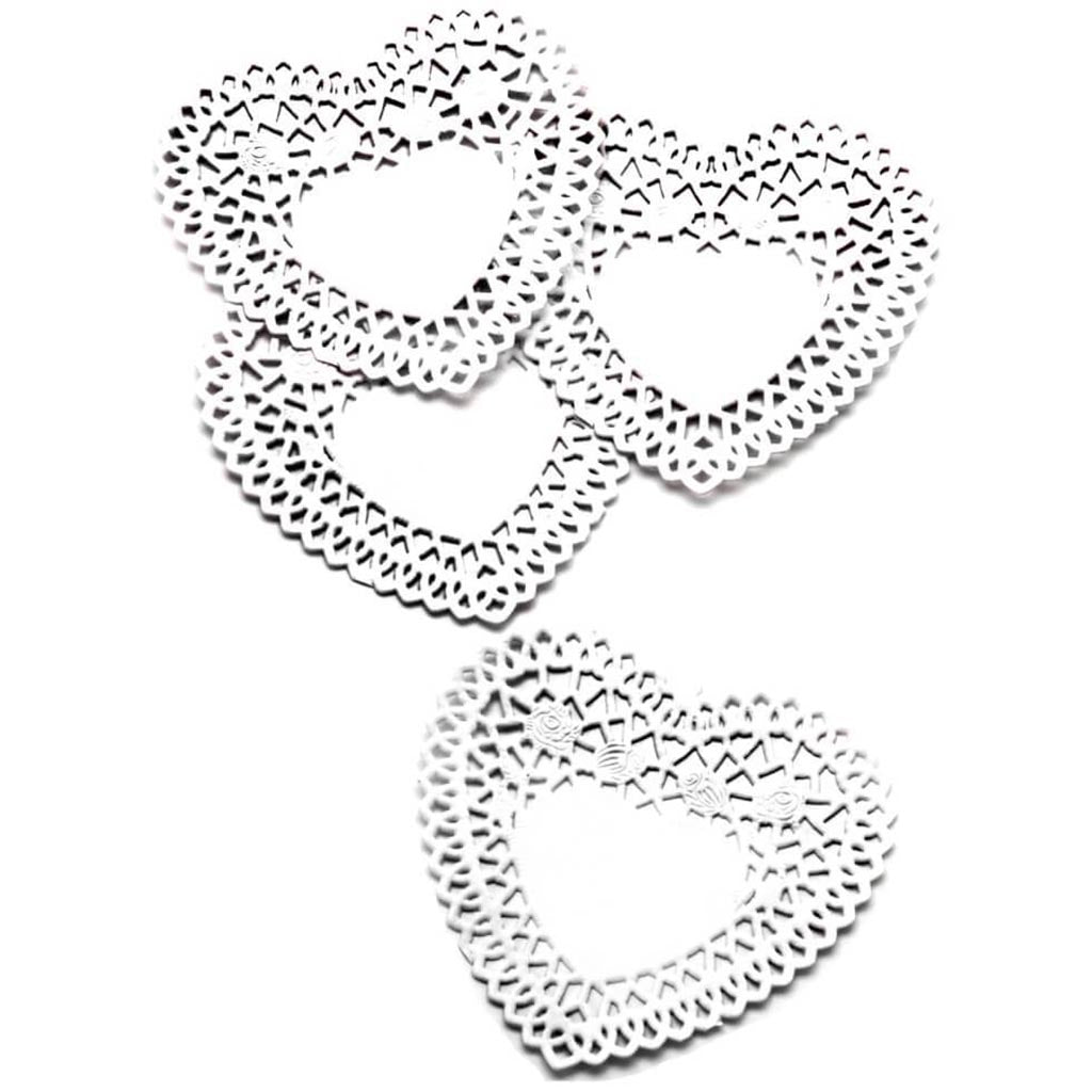 DOILY HEART PAPER 40PC/PK 4IN WHITE 