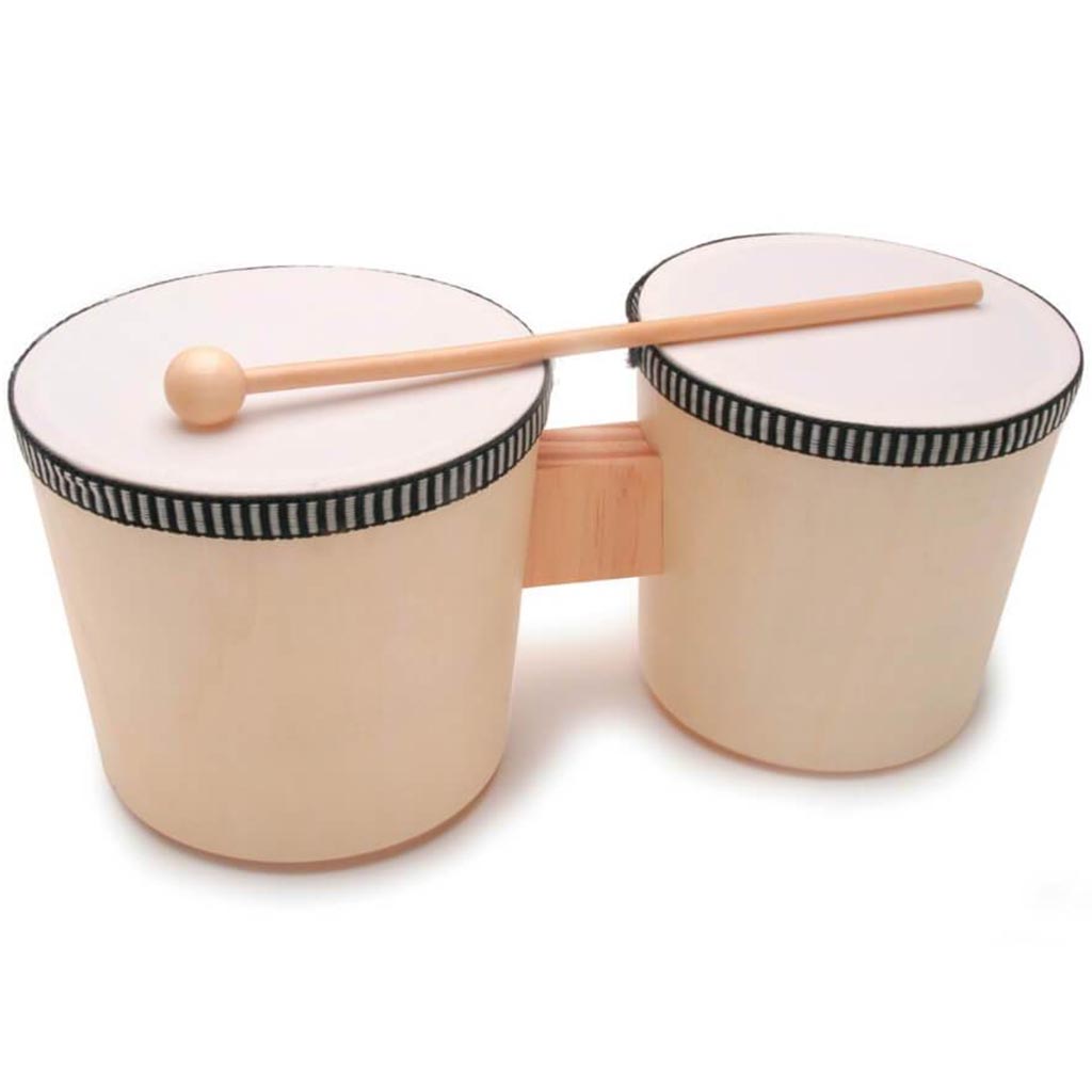 INSTRUMENT WOOD BONGOS W/ STICK UNPAINTED 