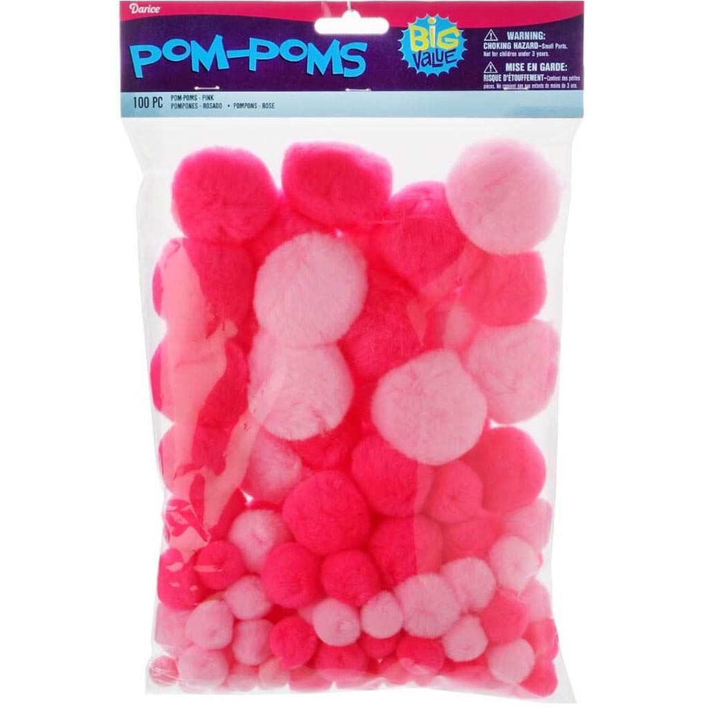 POMPOMS ASSORTED 100PCS PINK 