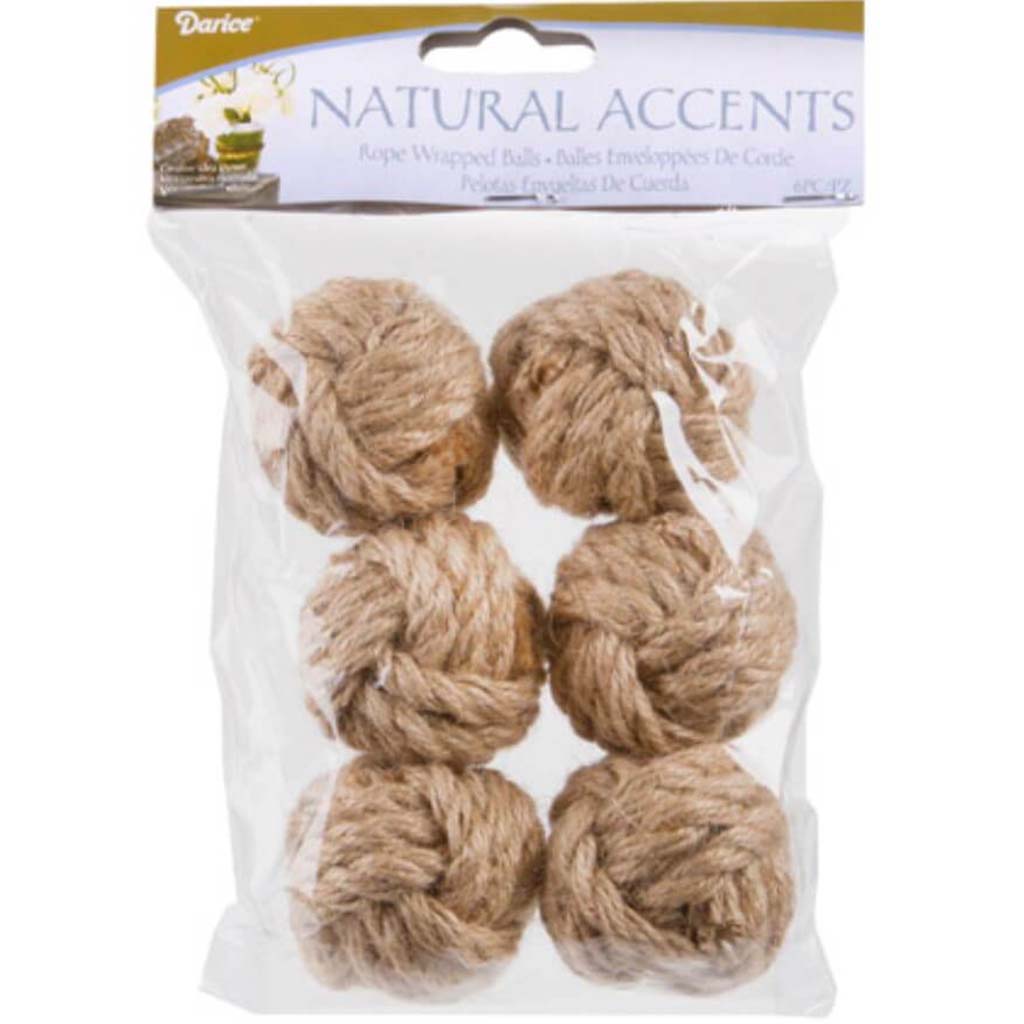 ORNAMENT ROPE WRAPPED BALLS 6PCS NATURAL 