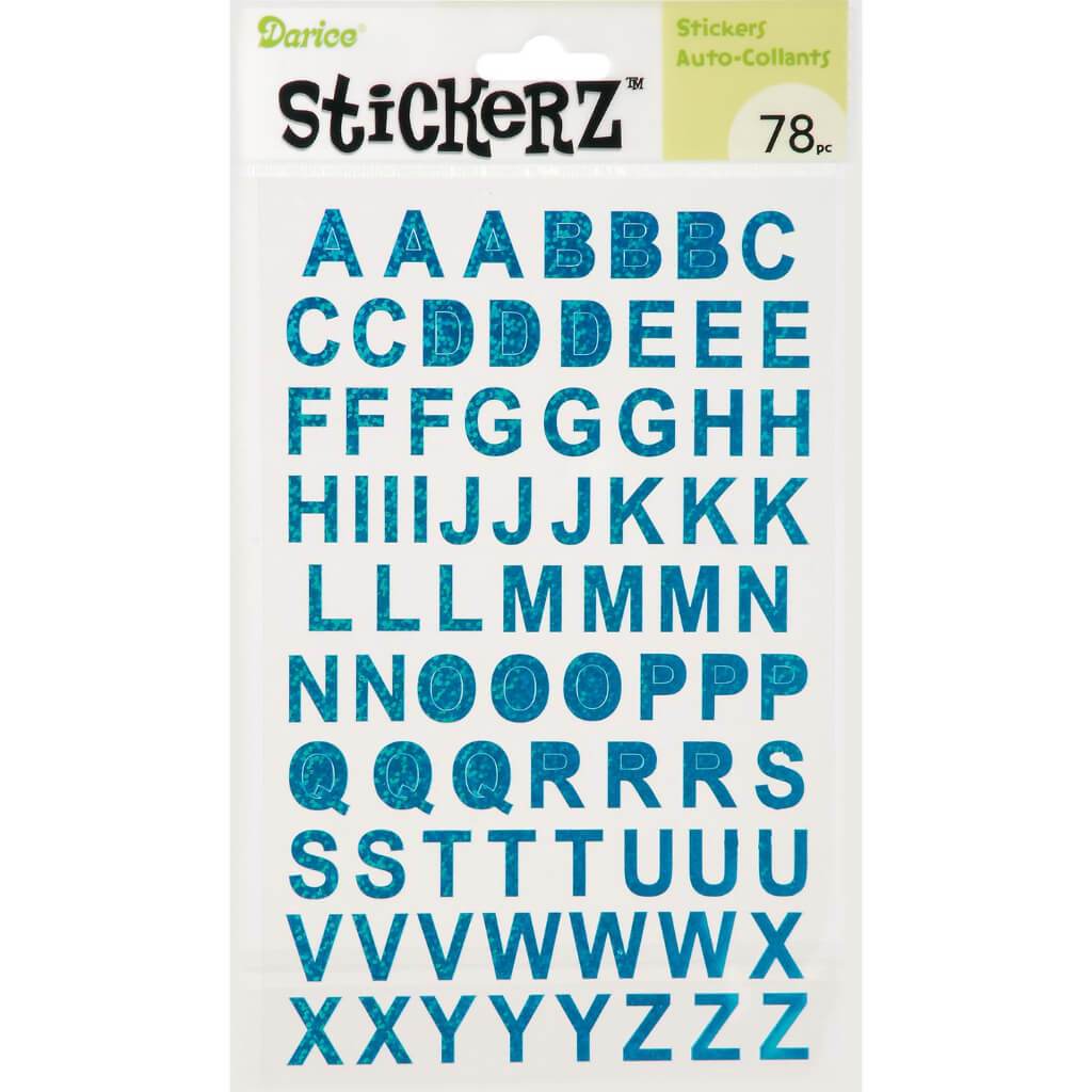 STICKER GLITTER UPPERCASE LETTERS 5X8IN BLUE 