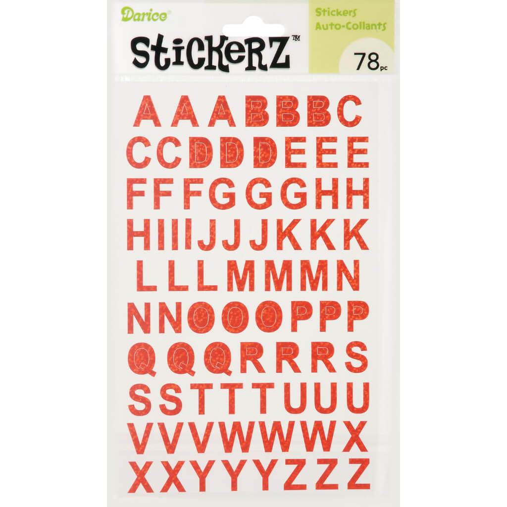 STICKER GLITTER UPPERCASE LETTERS 5X8IN RED 