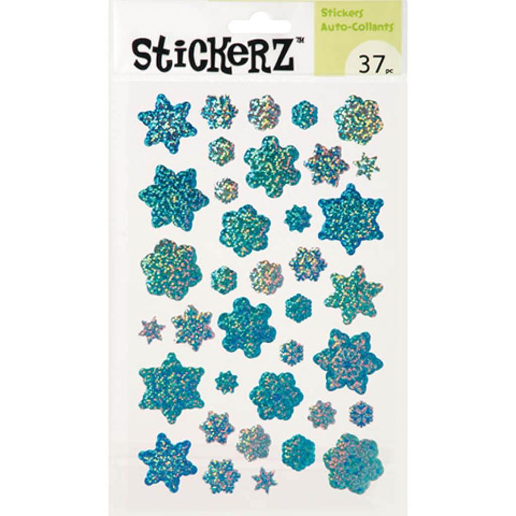 Holographic Blue Snowflakes Stickers 37pcs 