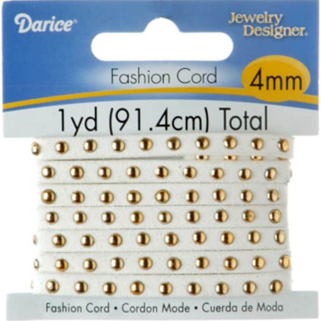 Suede Cord Studded White and Gold 1 yard 