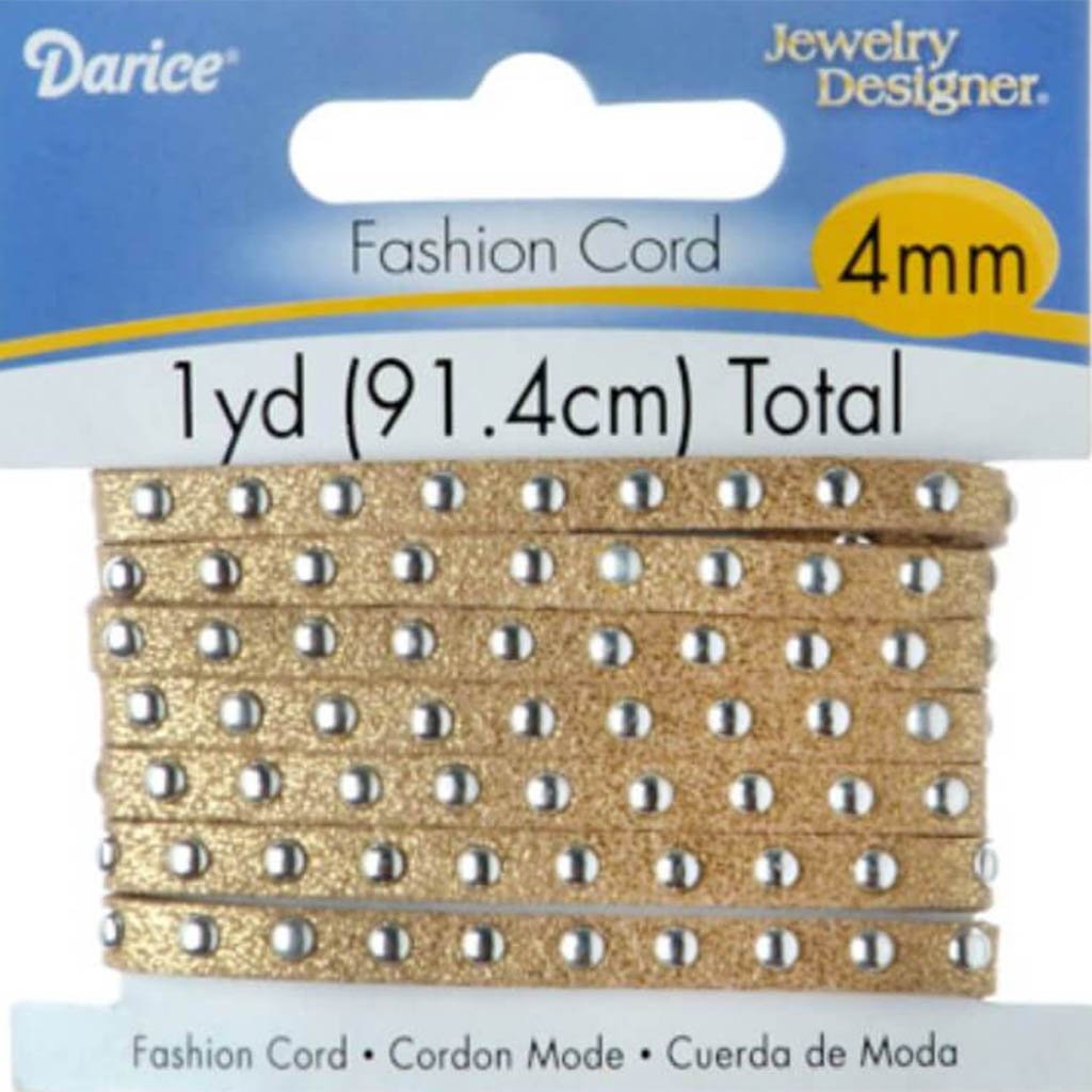 Suede Cord Studded Metallic Gold and Silver 1 yard 