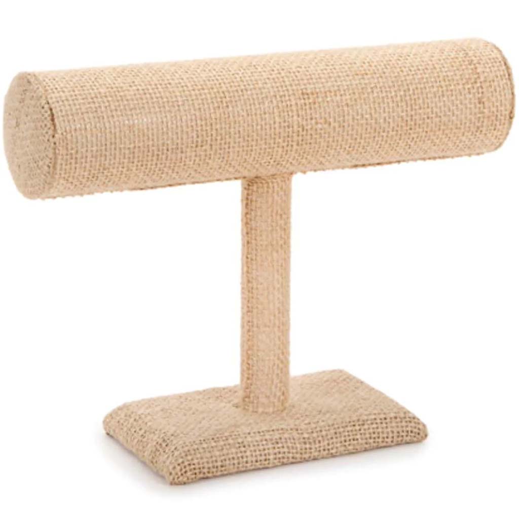 Single Bar Jewelry Stand Burlap 8.75 x 5.5 inches 