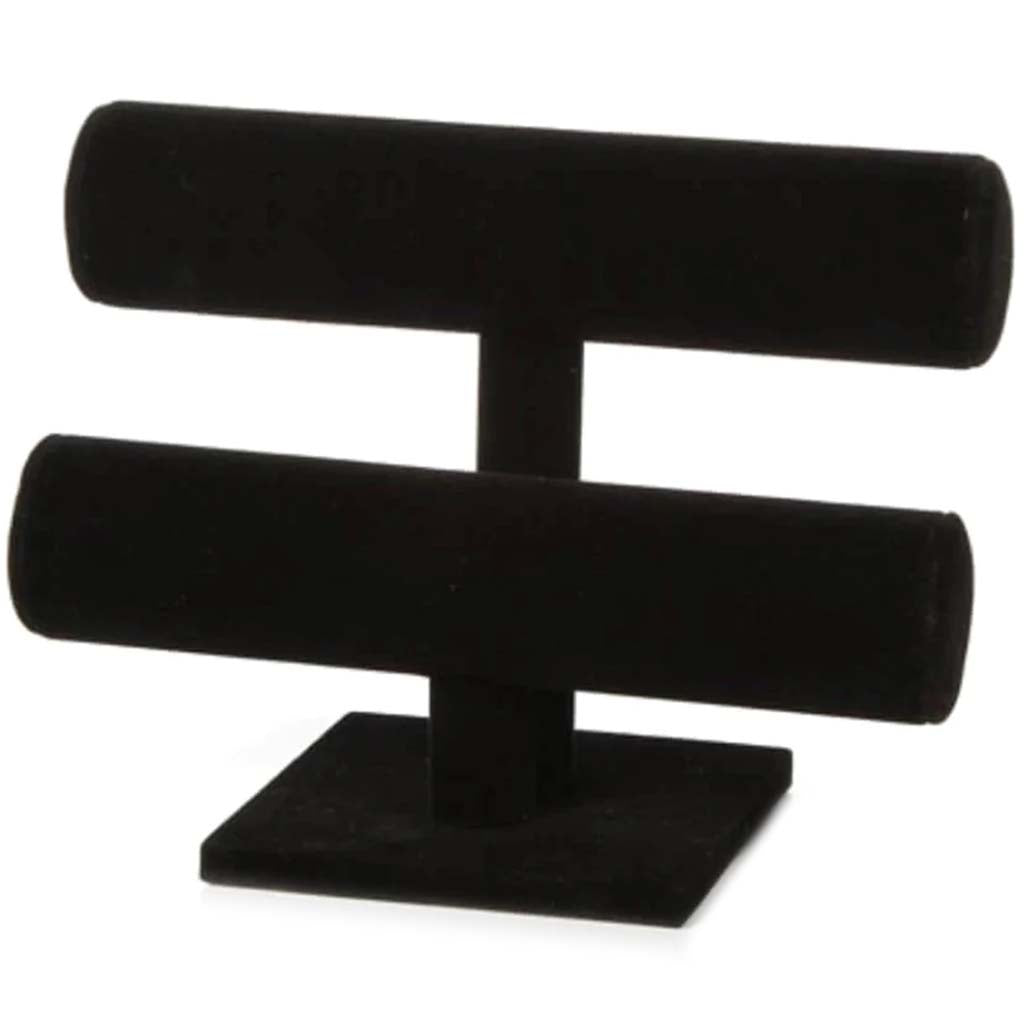 Double Bar Jewelry Stand Velvet Black 7 Inches 