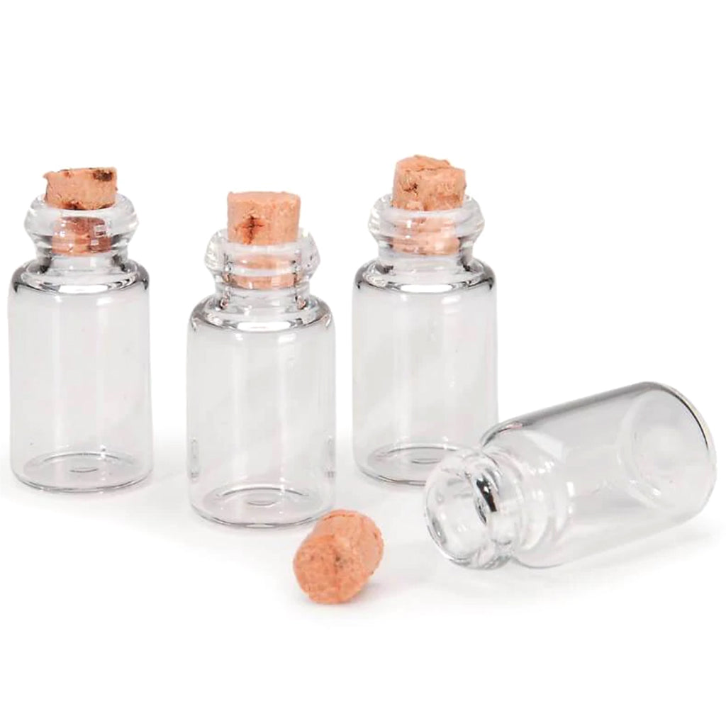 MINIATURE SPICE BOTTLE W/CORK PLUG 4PC/PK CLEAR 