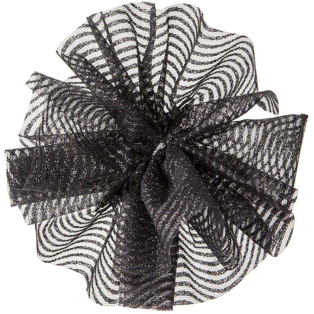 RIBBON GLITTER WAVE 6INX 8YD BLACK 