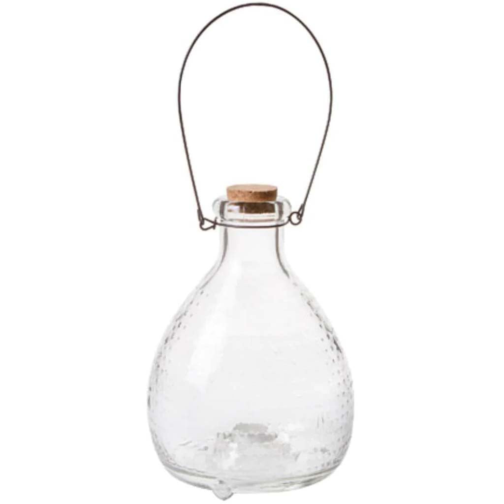 Clear Glass Wasp Trap with Wire Handle and Cork Stopper 