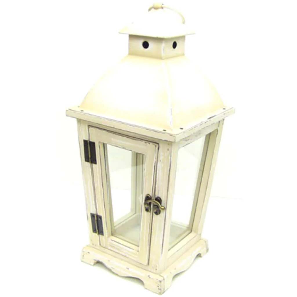 Wooden Lantern Cream 7.1 x 16.1 x 7.1 inches 