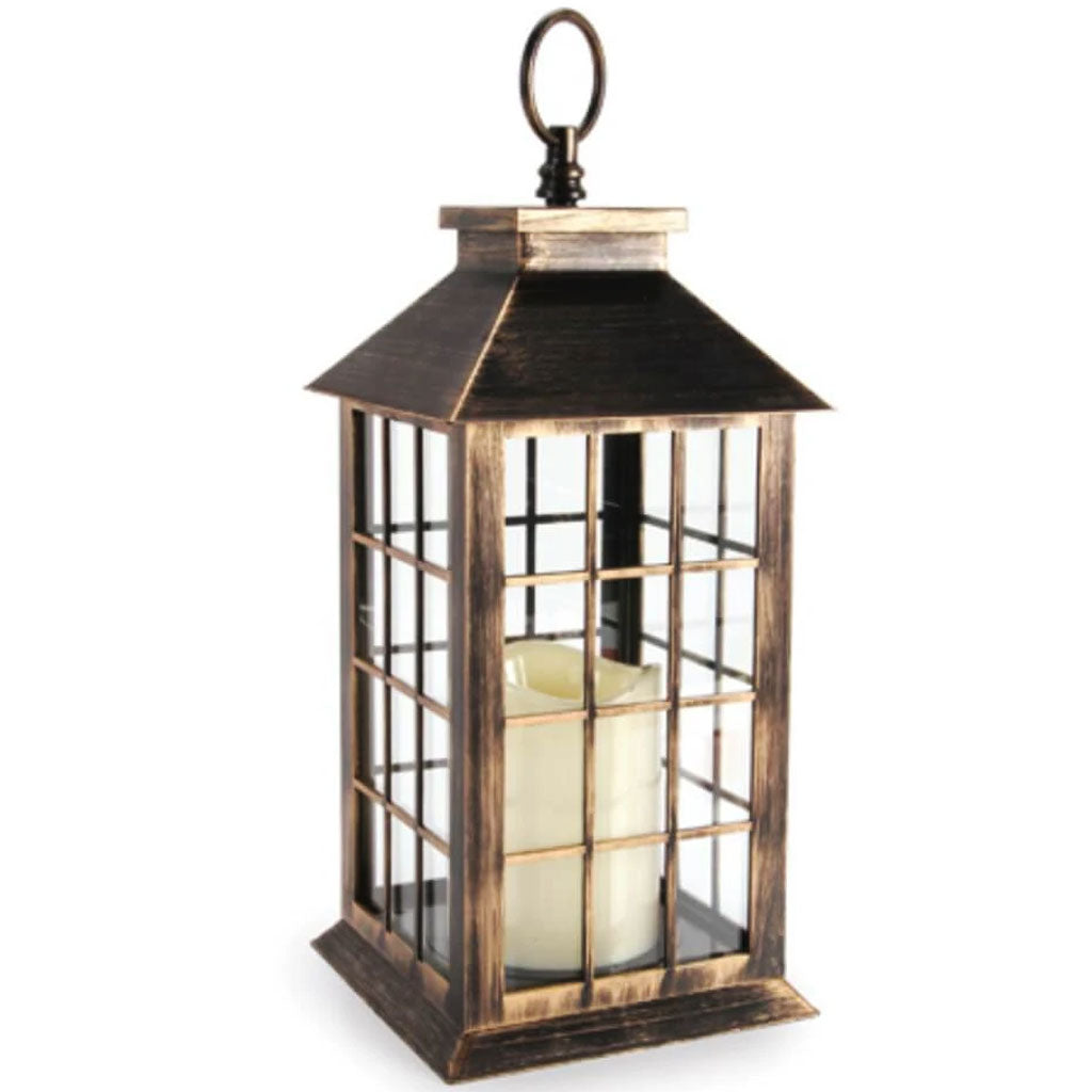 Brushed Lantern with Candle Plastic 