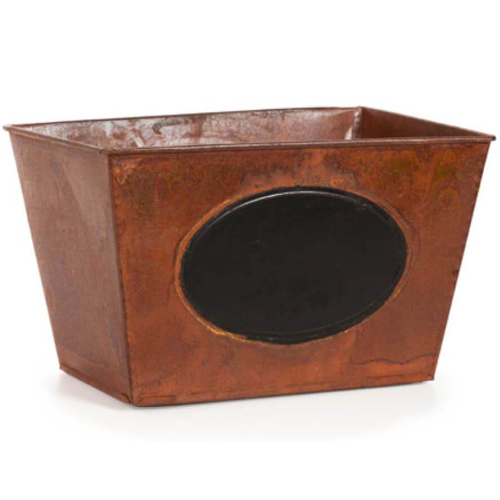 HOME D?COR RUSTIC TIN RECTANGULAR POT WITH BLACKBOARD 8X6X5 