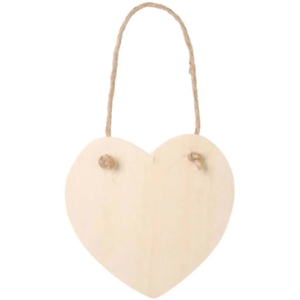 Wood Ornament Heart with Jute Hanger 