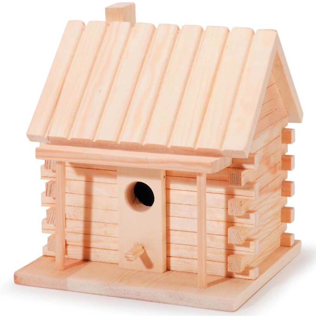 HOME D?COR LOG CABIN BIRDHOUSE 8IN NATURAL 