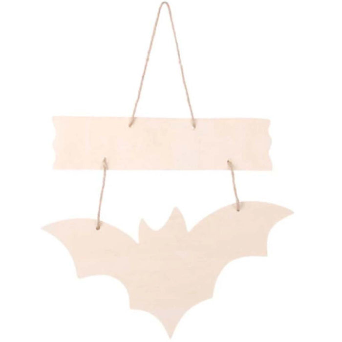 WOOD SIGN WITH HANGING BAT 