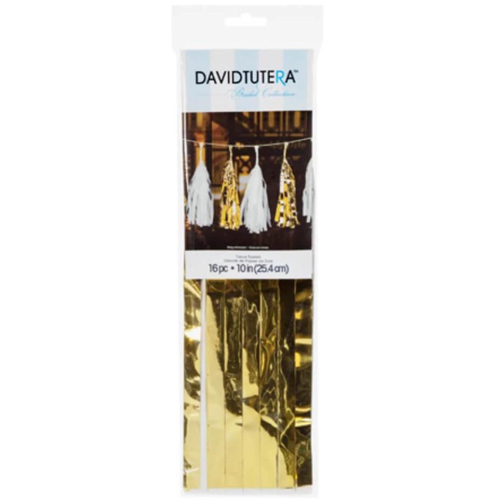 David Tutera Tissue and Mylar Tassels Kit White and Gold Makes 16 