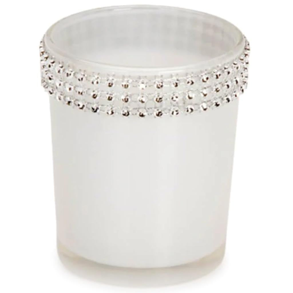 David Tutera Glass Votives White with Rhinestone Trim 