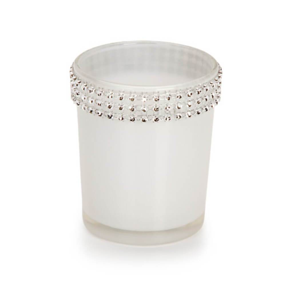 David Tutera Glass Votives White with Rhinestone Trim