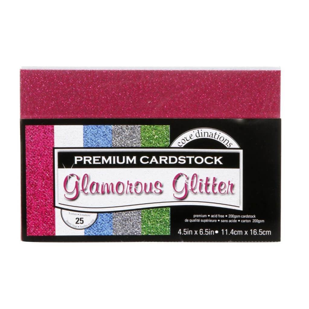 CARDSTOCK GLITTER AST 80LB PREMIUM 25PK 8.5X11 