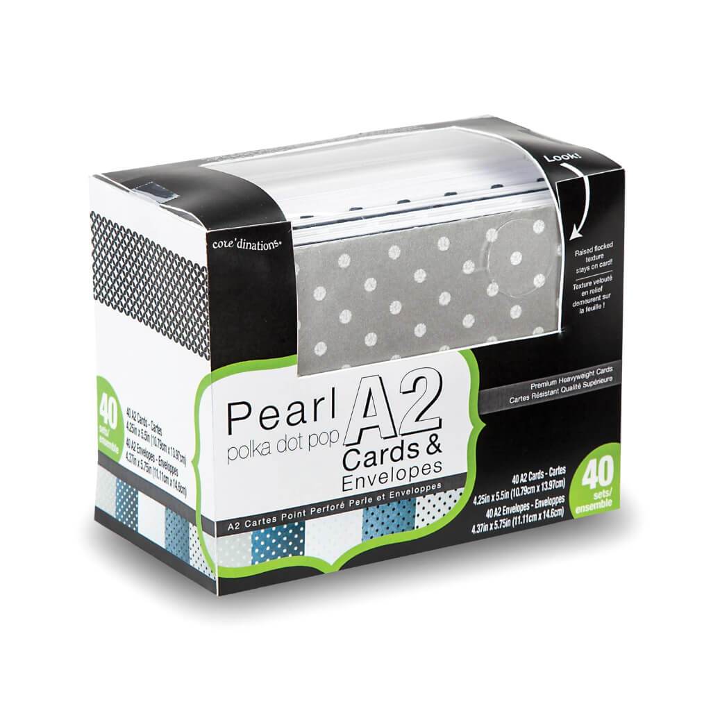 CARD &amp; ENVELOPE BOX POLKA DOT POP 40PK A2 PEARL 