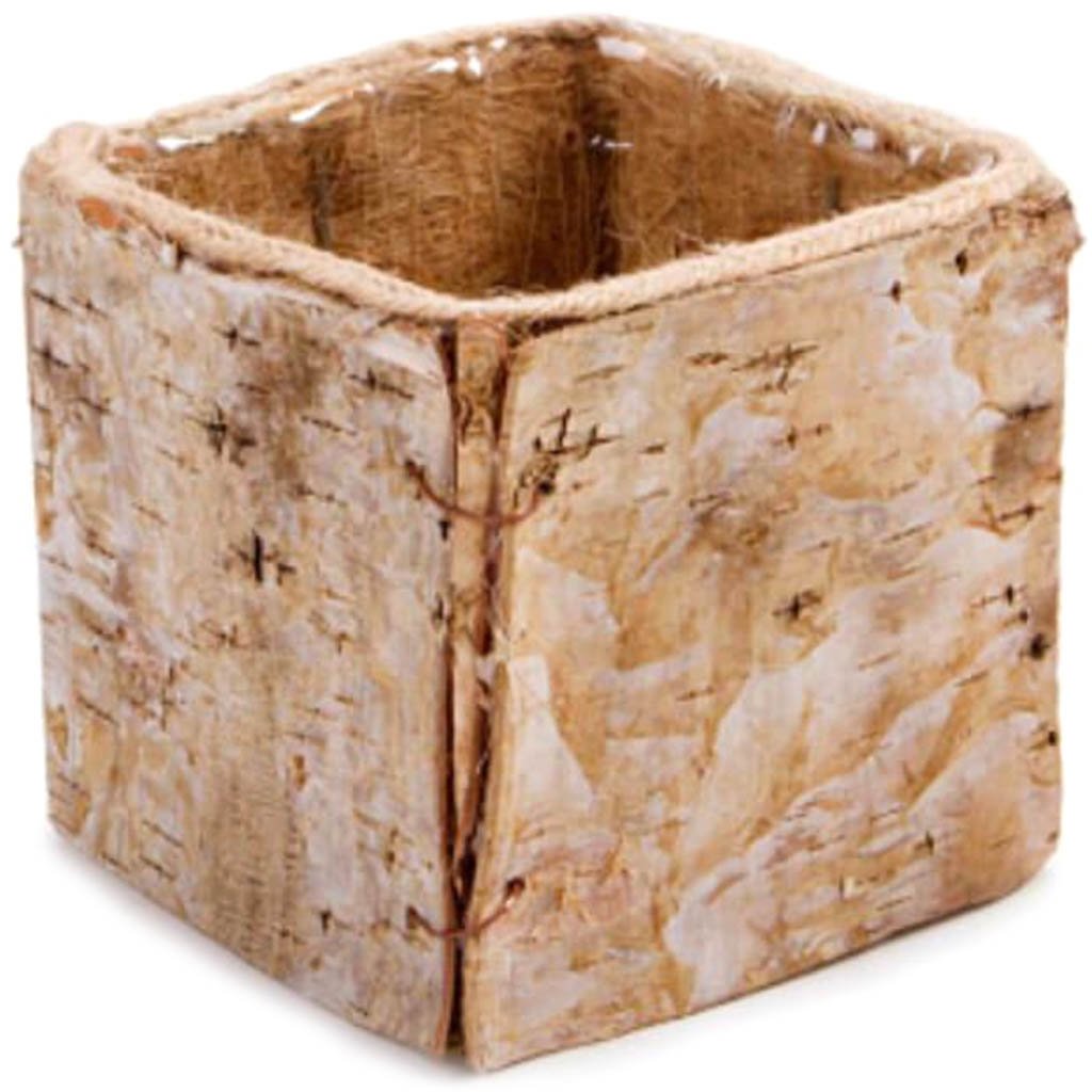 Square Birch Bark Flower Pot Container 4.875 x 4.5 inches 