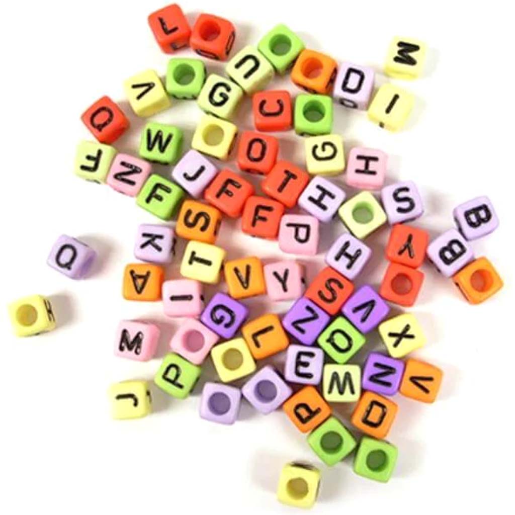 Alphabet Beads: 6mm Cube x68 B) Multi Mix 