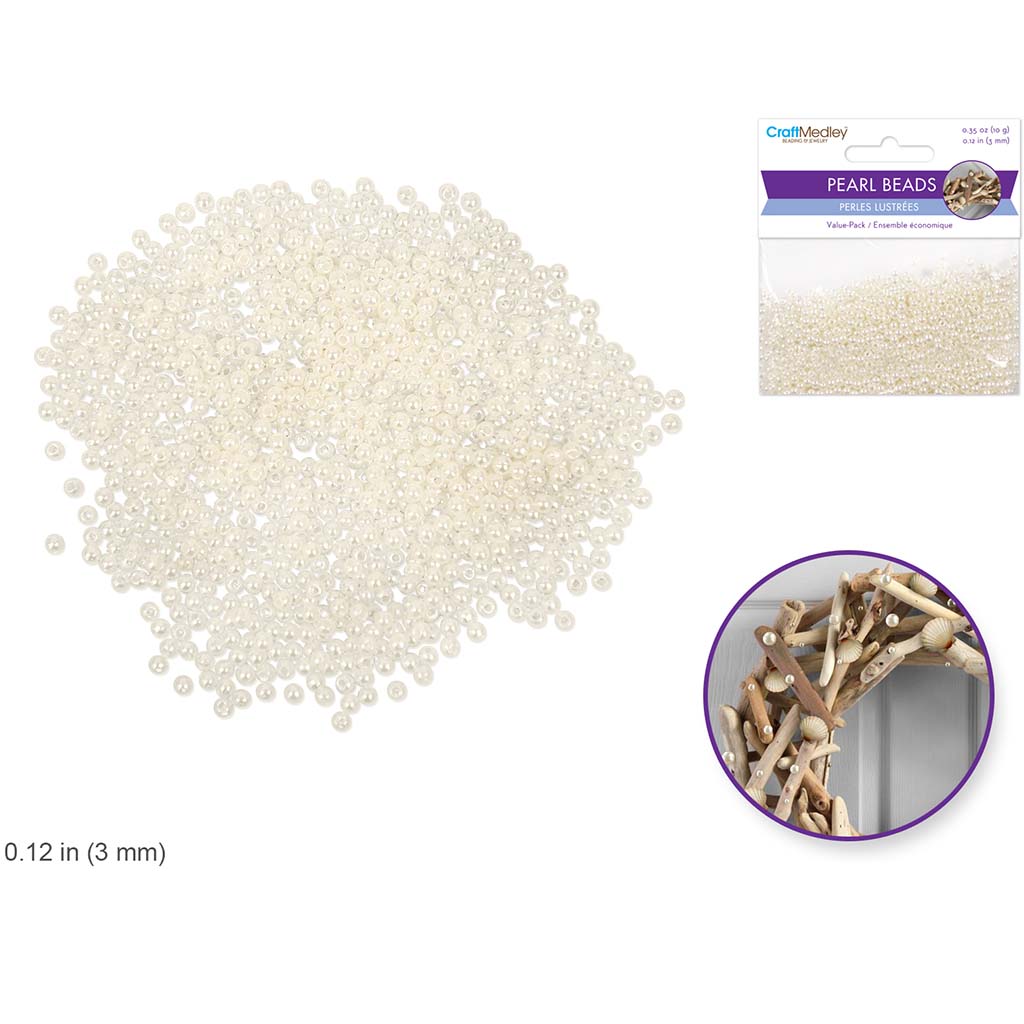 PEARL BEADS ACRYLIC SLEEK IVORY VALUE-PACK 