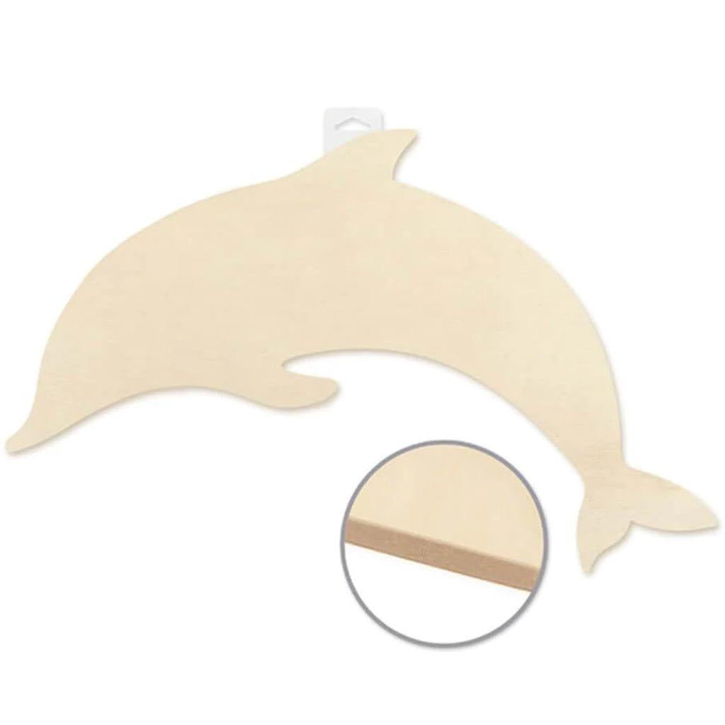 WOOD DECOR PAINTABLE WALL PLAQUES DOLPHIN 14IN 