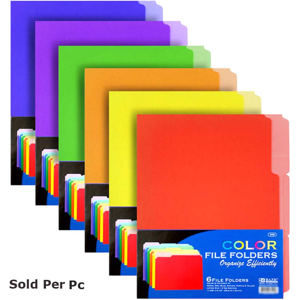 Cut Letter Size Color File Folders 1/3 6pcs