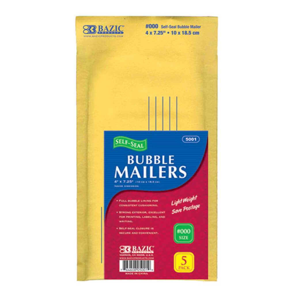 Self Seal Bubble Mailers 4 x 7.25in 5ct 